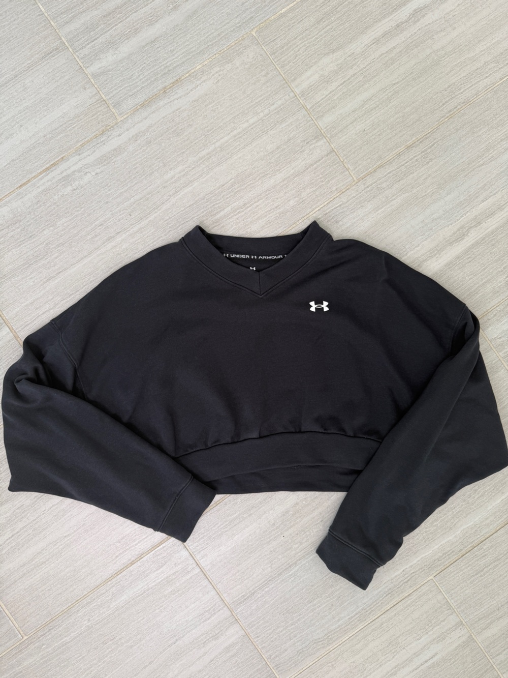 Under Armour Black Cropped V-Neck Sweatshirt with White Logo